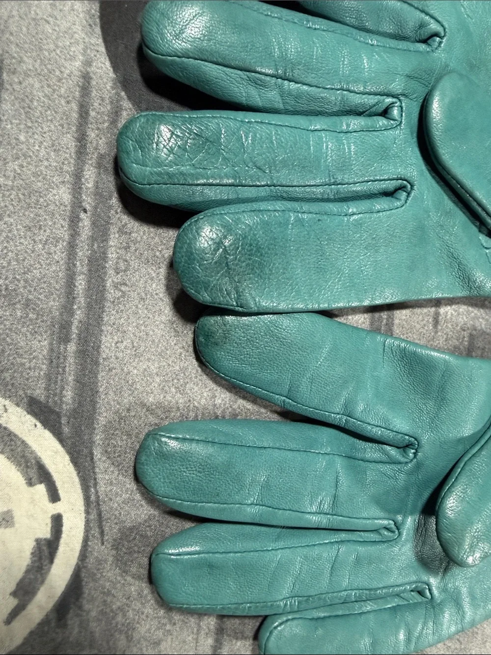 VINTAGE COACH TEAL LEATHER CUFFED GLOVES SZ 6 1/2